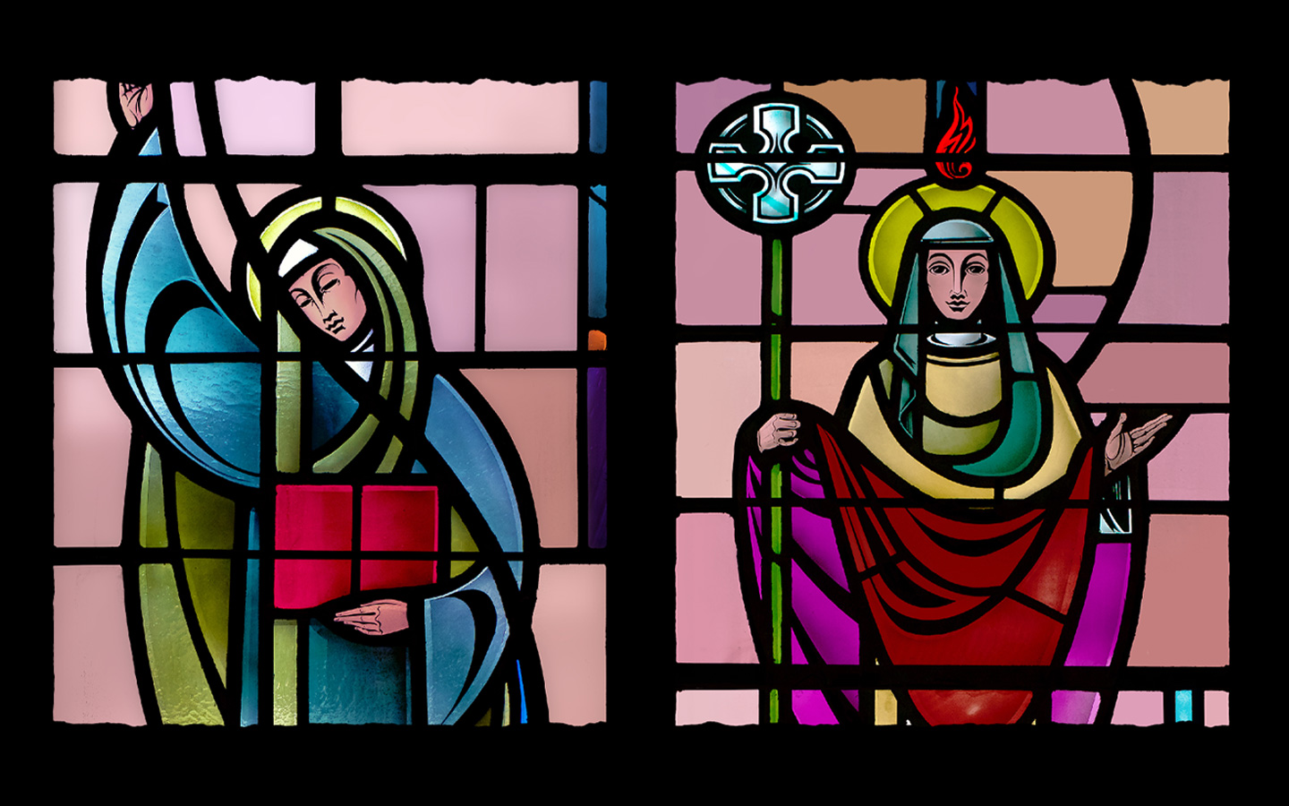 Stained glass Saints Catherine and Brigid